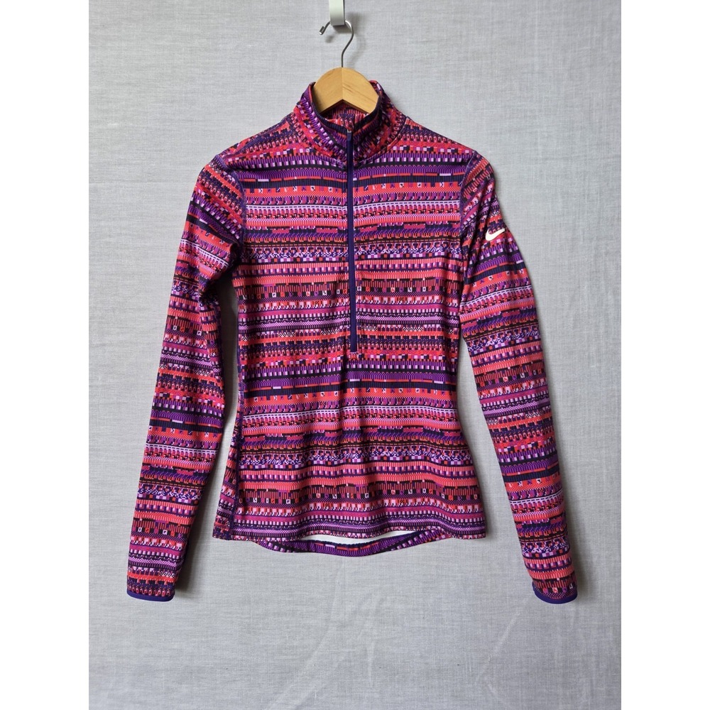 Nike Pro Dri-Fit Pullover 1/2 Zip Up Womens Pink Purple Geometric Top Small